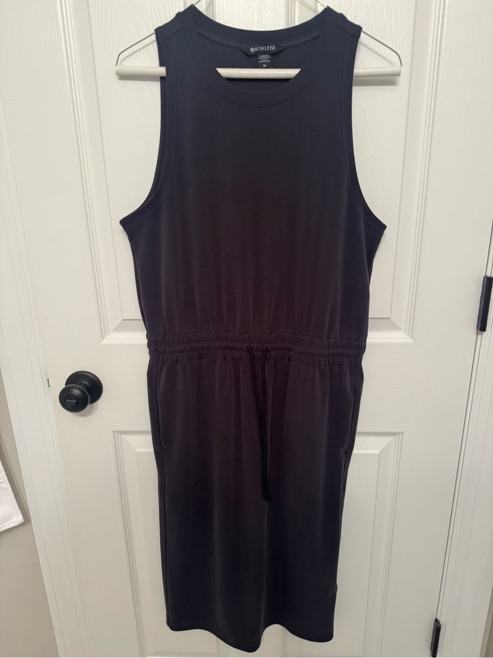 Athleta Black Sleeveless Midi Drawstring Waist Knit Dress